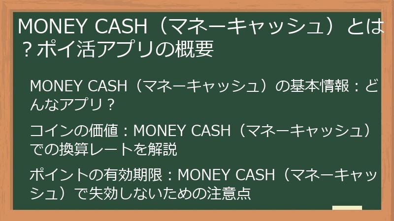 MONEY CASH（マネーキャッシュ）とは？ポイ活アプリの概要