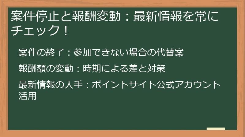 案件停止と報酬変動：最新情報を常にチェック！
