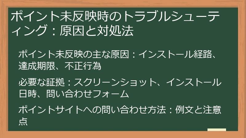 ポイント未反映時のトラブルシューティング:原因と対処法