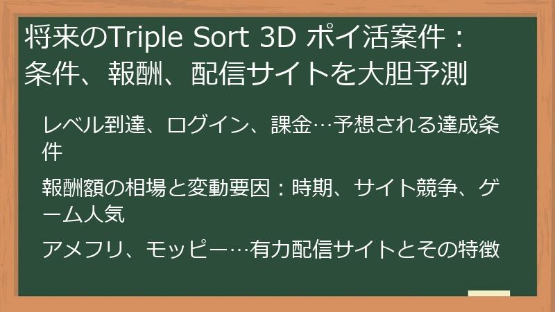 将来のTriple Sort 3D ポイ活案件：条件、報酬、配信サイトを大胆予測