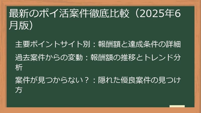 最新のポイ活案件徹底比較（2025年6月版）