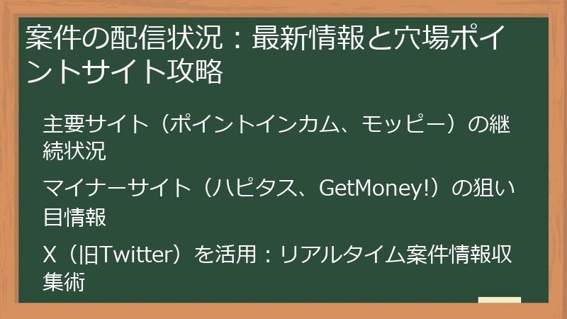 案件の配信状況：最新情報と穴場ポイントサイト攻略