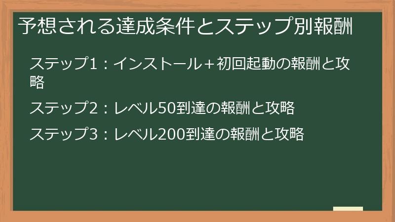 予想される達成条件とステップ別報酬