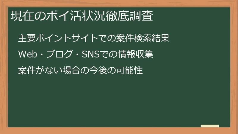 現在のポイ活状況徹底調査