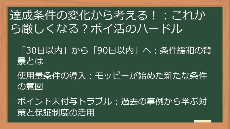 達成条件の変化から考える！：これから厳しくなる？ポイ活のハードル