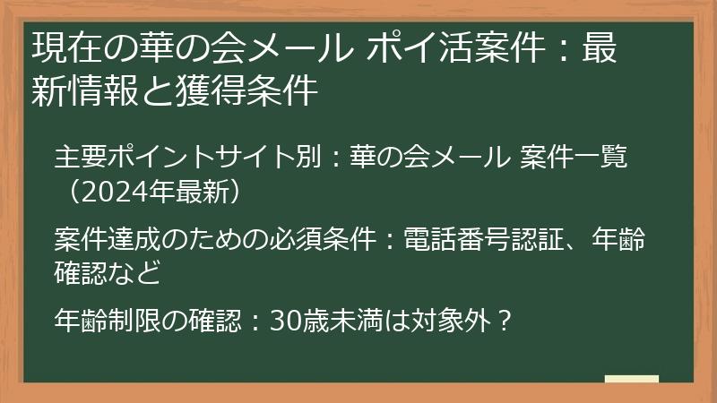 現在の華の会メール ポイ活案件：最新情報と獲得条件