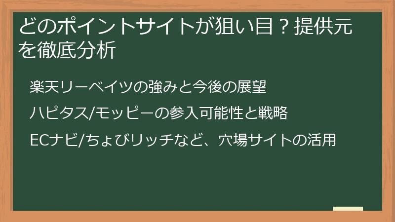 どのポイントサイトが狙い目？提供元を徹底分析