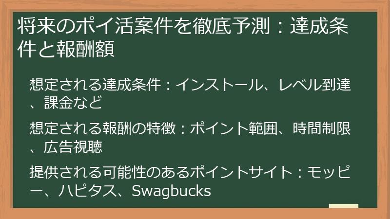 将来のポイ活案件を徹底予測：達成条件と報酬額