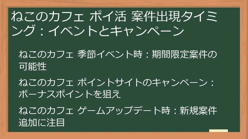 ねこのカフェ ポイ活 案件出現タイミング：イベントとキャンペーン