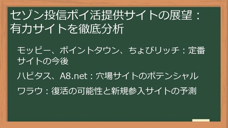 セゾン投信ポイ活提供サイトの展望：有力サイトを徹底分析