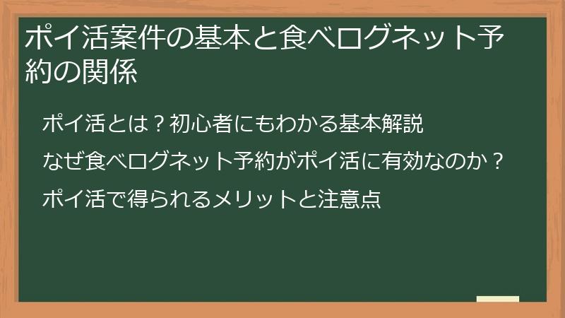 ポイ活案件の基本と食べログネット予約の関係