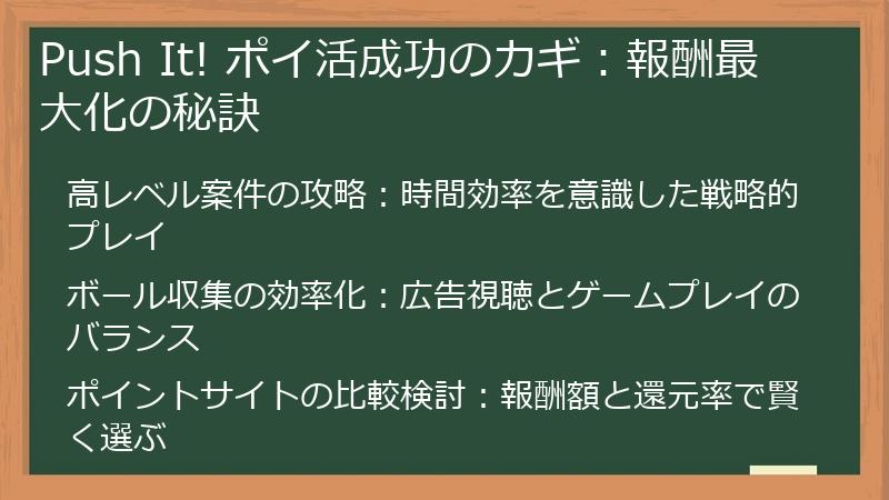 Push It! ポイ活成功のカギ：報酬最大化の秘訣