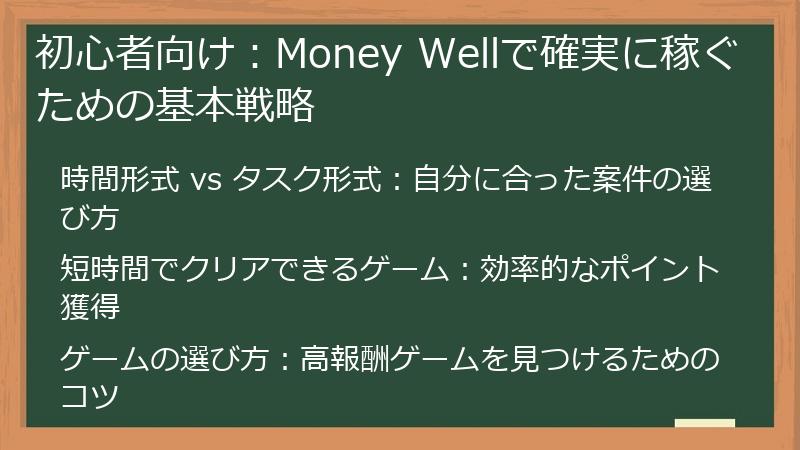 初心者向け：Money Wellで確実に稼ぐための基本戦略