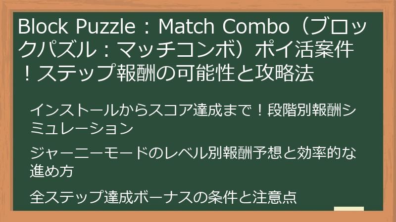Block Puzzle : Match Combo（ブロックパズル：マッチコンボ）ポイ活案件！ステップ報酬の可能性と攻略法