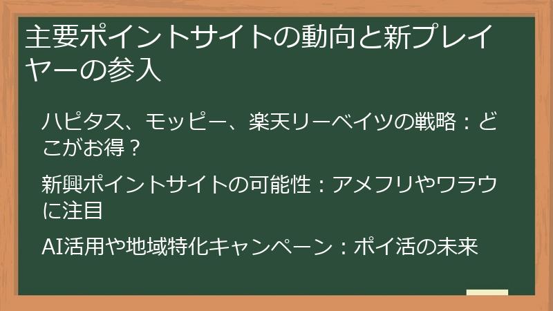 主要ポイントサイトの動向と新プレイヤーの参入