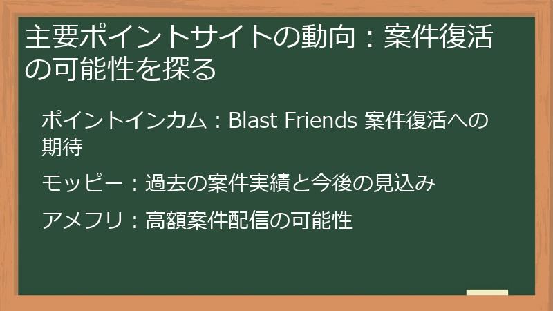 主要ポイントサイトの動向：案件復活の可能性を探る