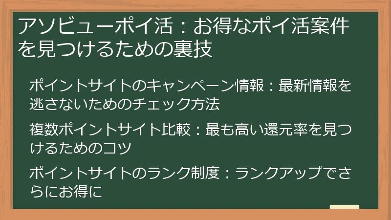 アソビューポイ活：お得なポイ活案件を見つけるための裏技
