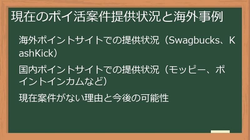 現在のポイ活案件提供状況と海外事例