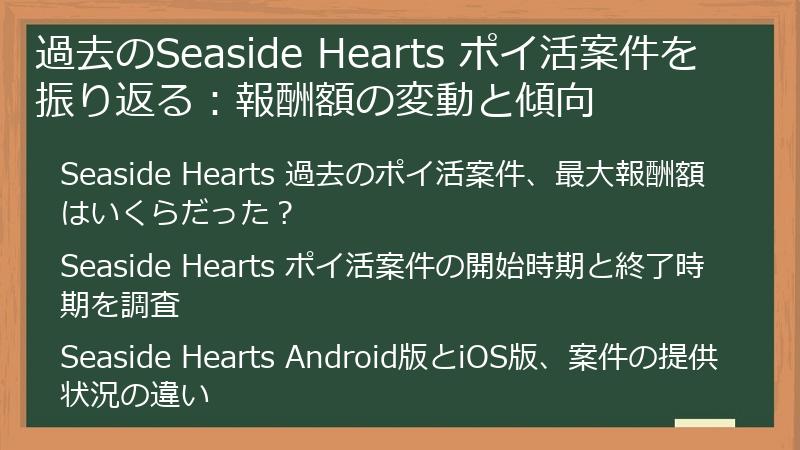 過去のSeaside Hearts ポイ活案件を振り返る：報酬額の変動と傾向