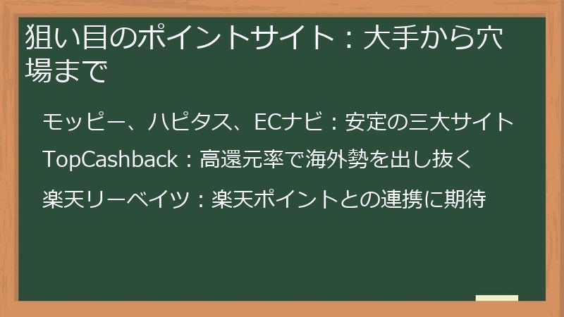 狙い目のポイントサイト：大手から穴場まで