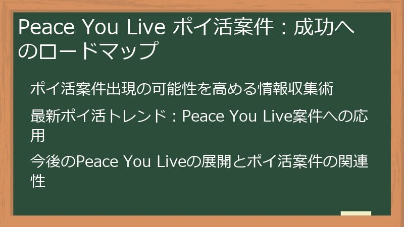 Peace You Live ポイ活案件：成功へのロードマップ