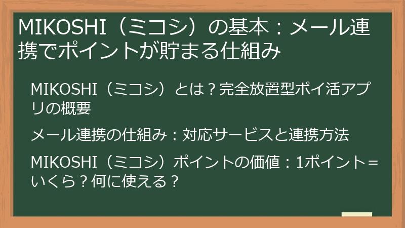 MIKOSHI（ミコシ）の基本：メール連携でポイントが貯まる仕組み