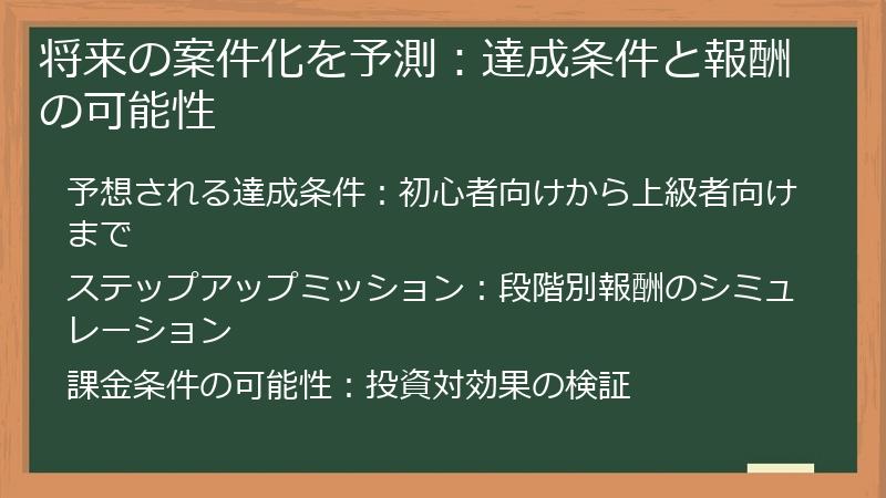 将来の案件化を予測：達成条件と報酬の可能性