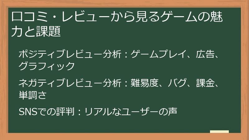 口コミ・レビューから見るゲームの魅力と課題
