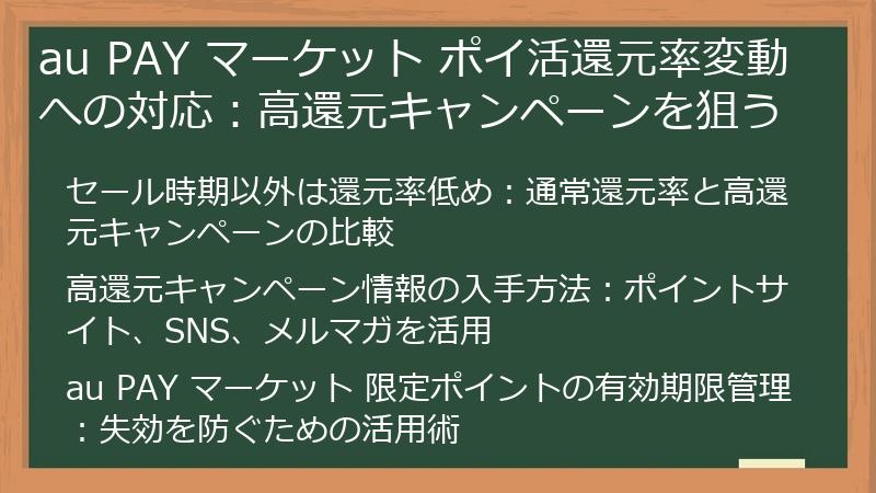 au PAY マーケット ポイ活還元率変動への対応:高還元キャンペーンを狙う