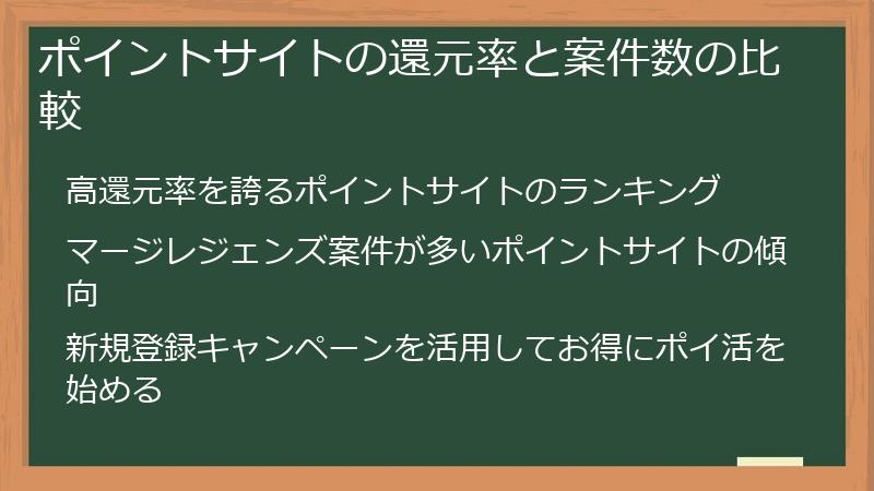 ポイントサイトの還元率と案件数の比較