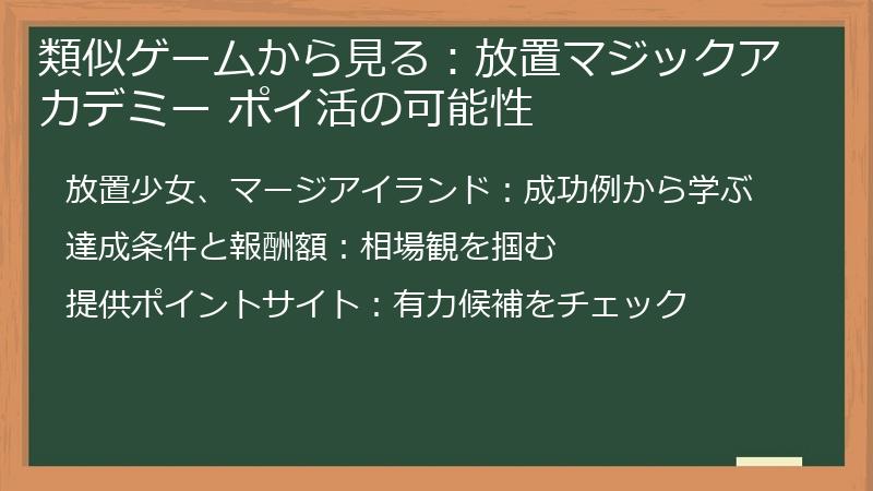 類似ゲームから見る：放置マジックアカデミー ポイ活の可能性