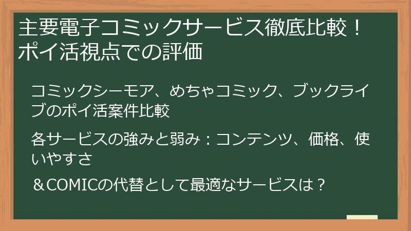 主要電子コミックサービス徹底比較！ポイ活視点での評価