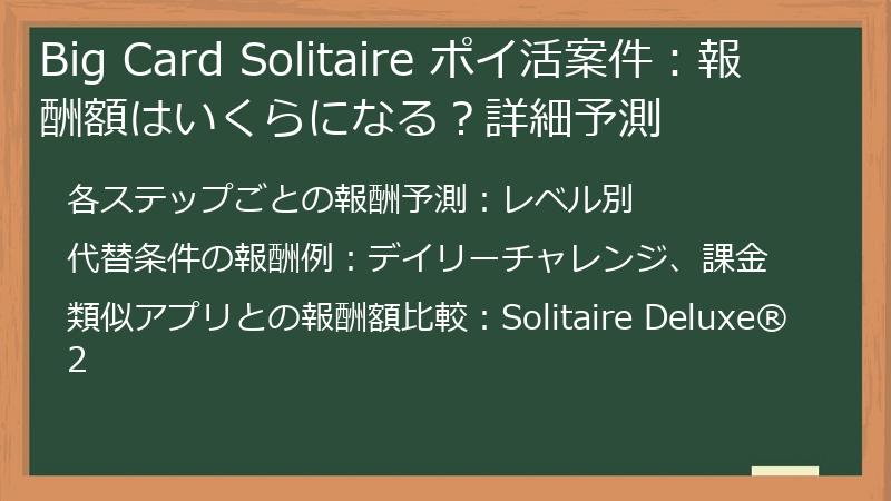Big Card Solitaire ポイ活案件：報酬額はいくらになる？詳細予測