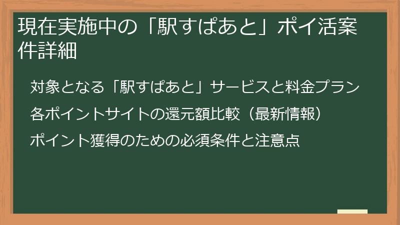 現在実施中の「駅すぱあと」ポイ活案件詳細