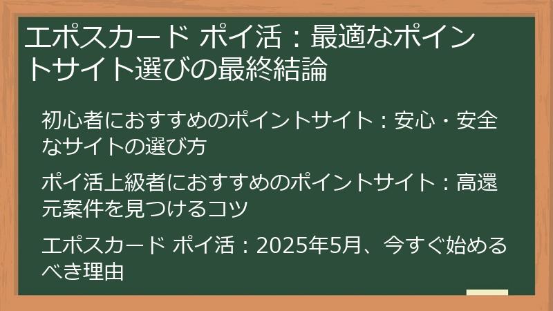 エポスカード ポイ活:最適なポイントサイト選びの最終結論