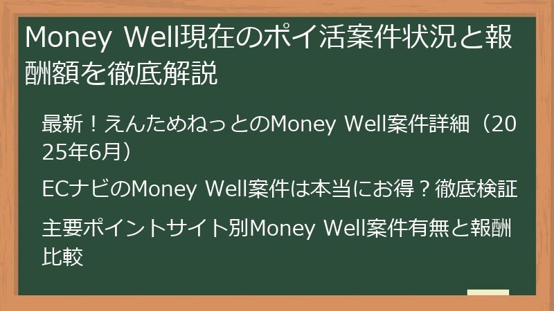 Money Well現在のポイ活案件状況と報酬額を徹底解説
