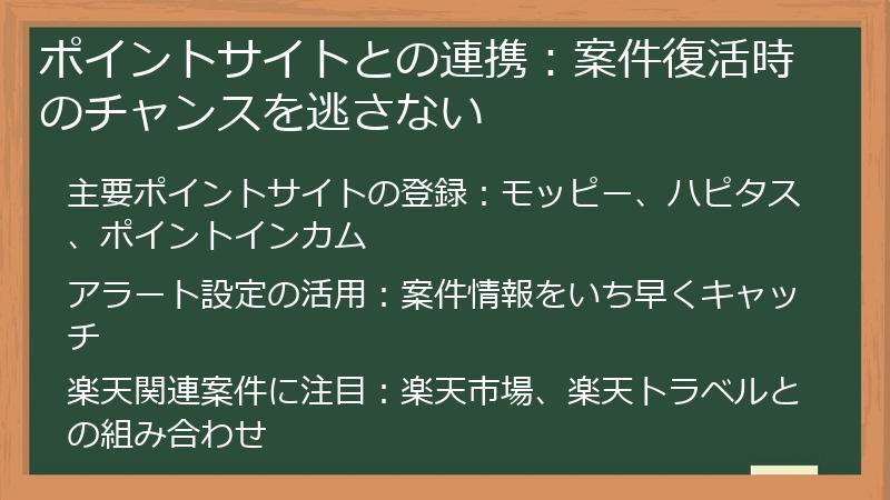 ポイントサイトとの連携:案件復活時のチャンスを逃さない