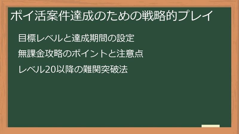 ポイ活案件達成のための戦略的プレイ