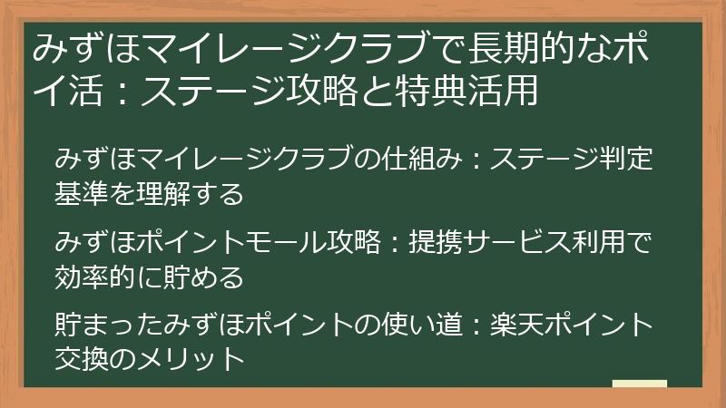 みずほマイレージクラブで長期的なポイ活：ステージ攻略と特典活用