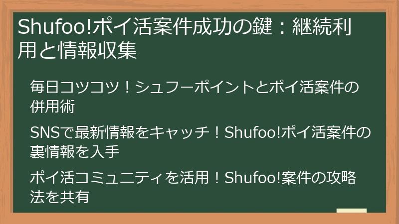 Shufoo!ポイ活案件成功の鍵：継続利用と情報収集