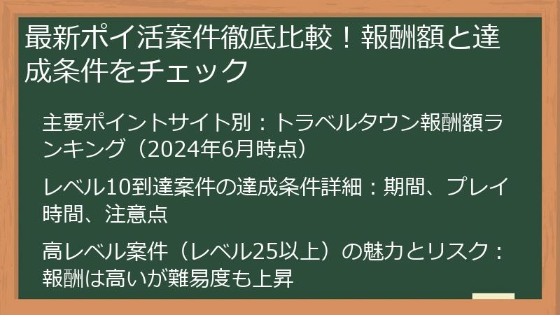 最新ポイ活案件徹底比較！報酬額と達成条件をチェック