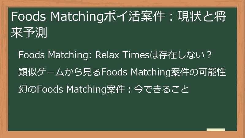Foods Matchingポイ活案件：現状と将来予測