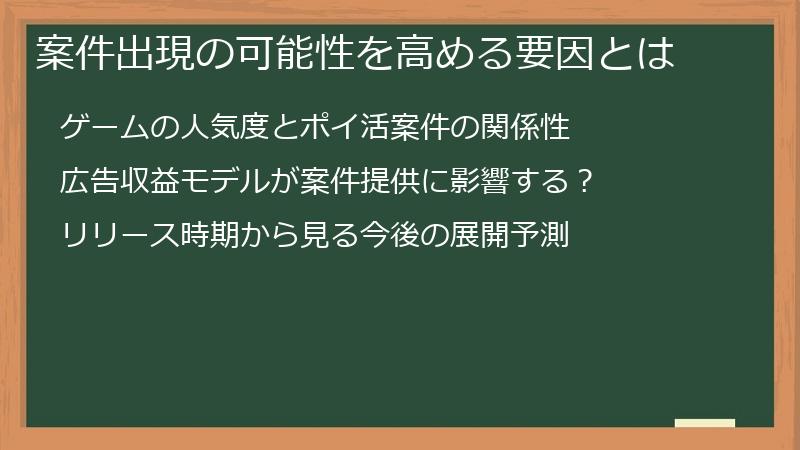 案件出現の可能性を高める要因とは