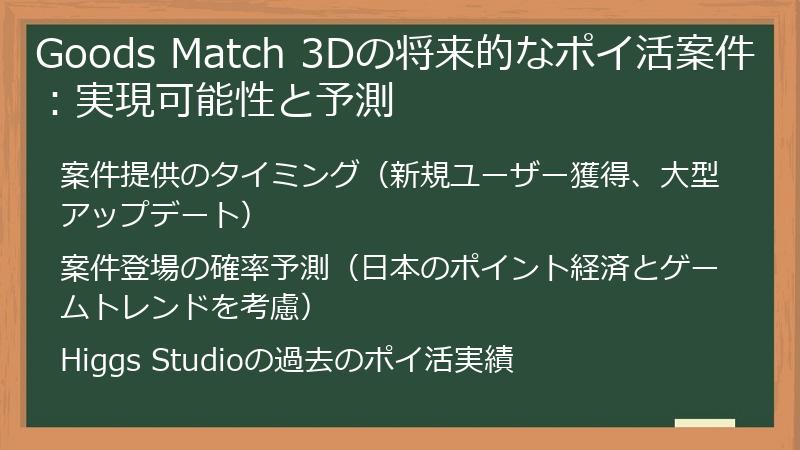 Goods Match 3Dの将来的なポイ活案件：実現可能性と予測