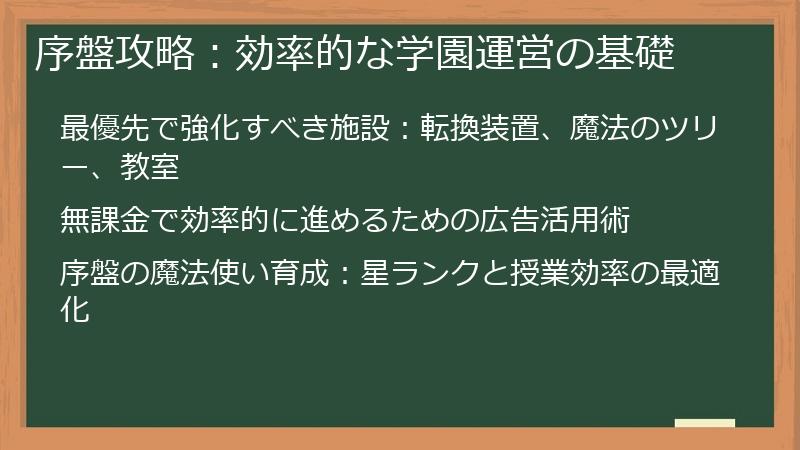 序盤攻略：効率的な学園運営の基礎