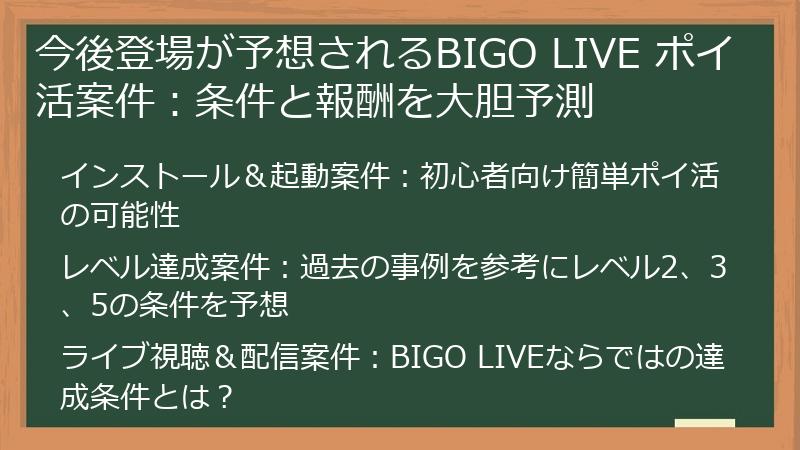今後登場が予想されるBIGO LIVE ポイ活案件：条件と報酬を大胆予測