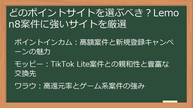 どのポイントサイトを選ぶべき？Lemon8案件に強いサイトを厳選