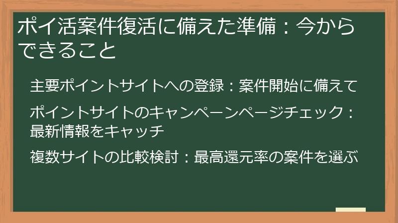 ポイ活案件復活に備えた準備:今からできること