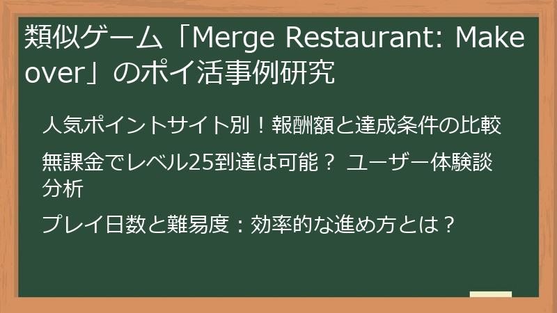 類似ゲーム「Merge Restaurant: Makeover」のポイ活事例研究