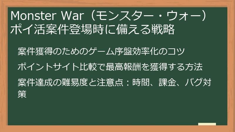 Monster War（モンスター・ウォー）ポイ活案件登場時に備える戦略